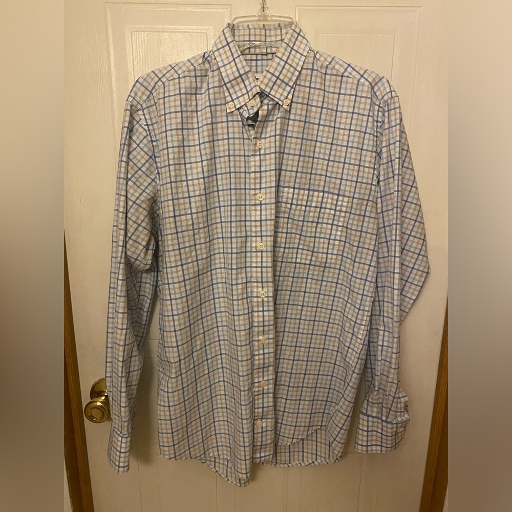Peter Millar Light Blue and White Plaid Shirt